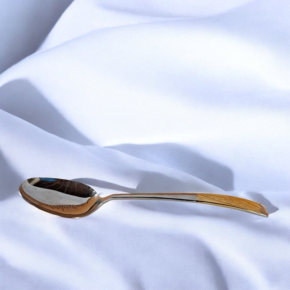 Inoxpran INX1 Serving Spoon 9” Stainless 18/10 Gold Tone Accents